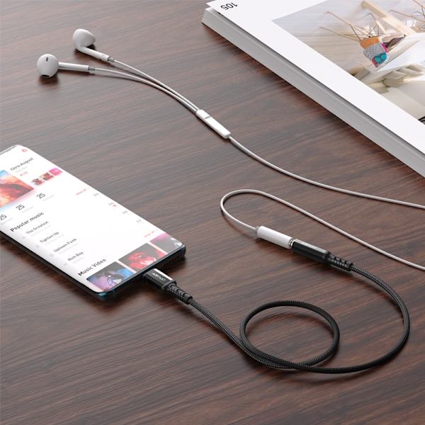 ACEFAST-KABEL STÆRKT LYDKABEL USB C-3,5MM MINI-JACK 18CM DAC AUX SORT