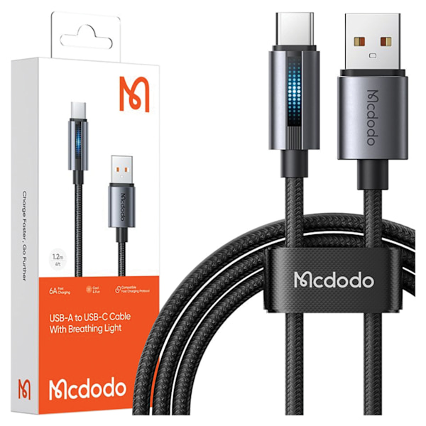 MCDODO USB-C SNABBLADDNINGSKABEL FÖR SAMSUNG XIAOMI TYP C 6A 100W 1M LED