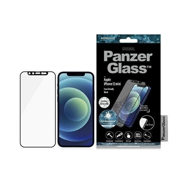PANZERGLASS E2E MICROFRACTURE ANTIBAKTERIELT GLAS MED KAMERACOVER MED SWAROVSKY CRYSTAL TIL IPHONE 12 MINI - MED SORT RAMME
