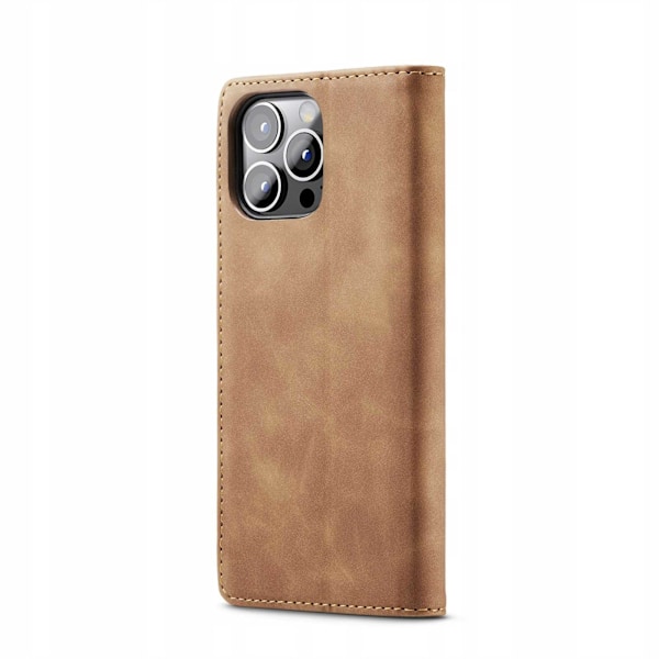 Spacecase Läder Plånbokfodral Till Iphone 14 Pro Ljusbrunt Skydd
