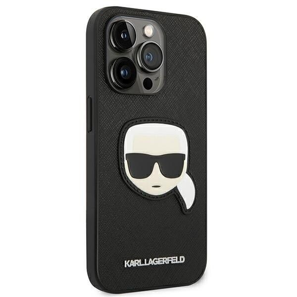 KARL LAGERFELD SAFFIANO KARL'S HEAD PATCH COVER TIL IPHONE 14 PRO - SORT