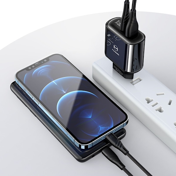 McDodo-nettladdare, universal, rask PD-nedlasting, 20W, 2xUSB, USB-C, LCD