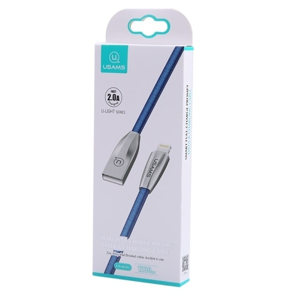 USAMS U-Light Lightning flätad kabel blå/blå 1,2 m IPZSUSB03 (US-SJ182)