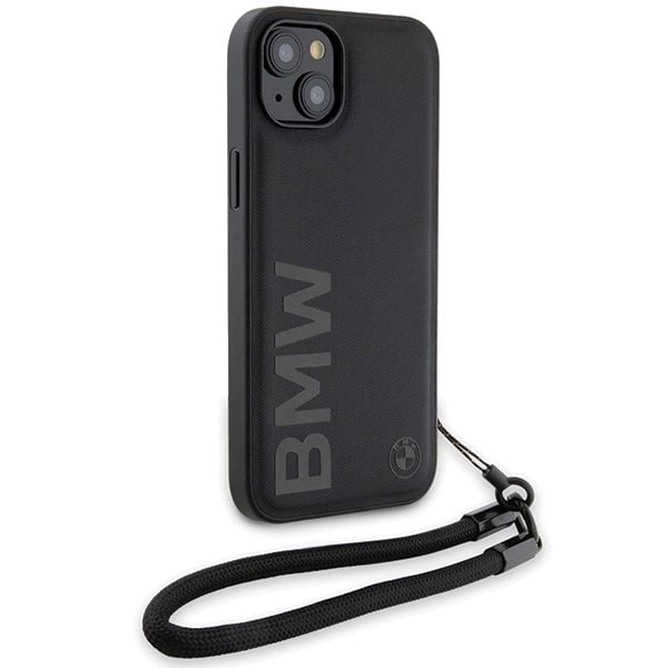 BMW Signature Leather Wordmark Cord Case for iPhone 15/14/13 - Svart