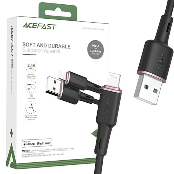 ACEFAST KABEL LANG MFI USB TYPE C - LYN 1,2M 30W 3A SORT