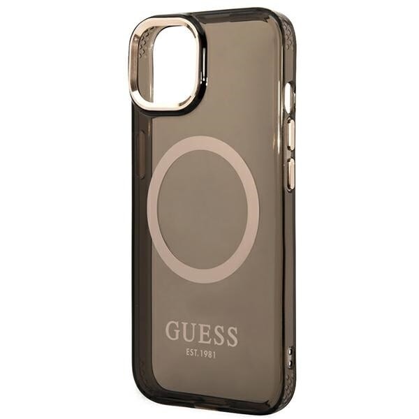 Guess GUHMP14SHTCMK iPhone 14 6.1 svart/svart hardt deksel Gold Outline gjennomsiktig MagSafe