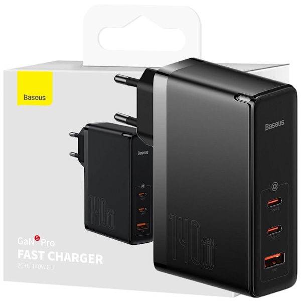 Baseus GaN5 Pro hurtiglader 2xUSB-C+USB 140W EU svart (CCGP100201) Svart