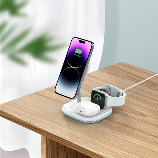 TECH-PROTECT QI15W-A27 3I1 MAGNETISK MAGSAFE TRÅDLØS OPLADER HVID