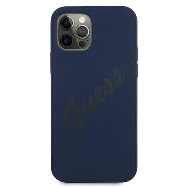 Guess GUHCP12MLSVSBL iPhone 12/12 Pro 6.1 blå/blå hardt deksel Script Vintage