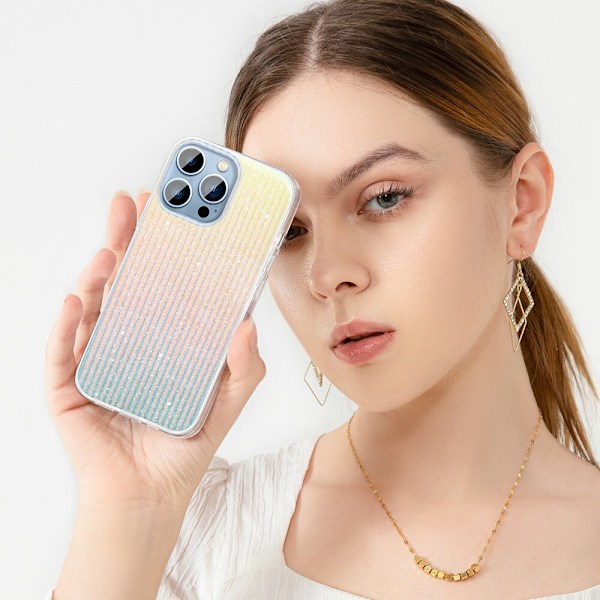 Kingxbar Travel Series Luxury Elegant Case for iPhone 13 Pro blå og oransje (skyer)