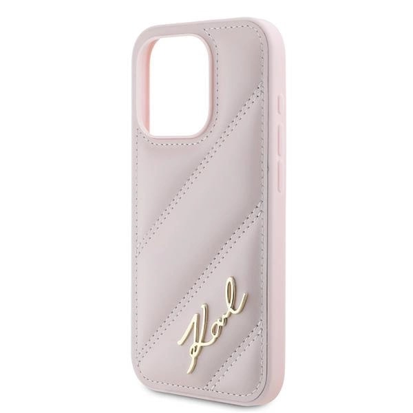 KARL LAGERFELD DIAGONAL QUILTED SCRIPT COVER TIL IPHONE 15 PRO - PINK