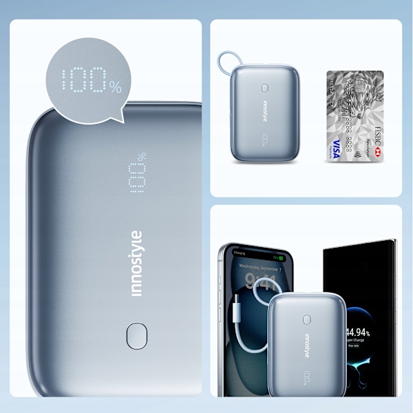 INNOSTYLE POWERGO MINI POWERBANK 10000MAH 3X USB USB-C 22,5W MED USB-C-KABEL