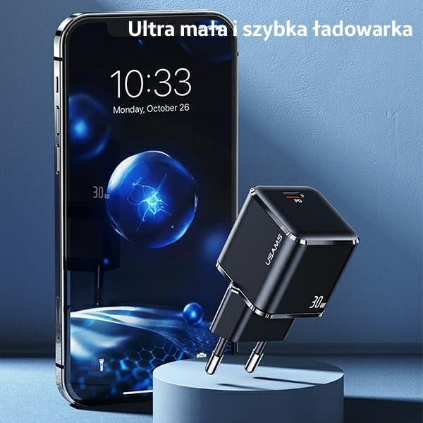 USAMS Lad. nätverk. 1xUSB-C T45 mini 30W (endast huvud) PD3.0 Snabbladdning vit/vit CC148TC02 (US-CC148)