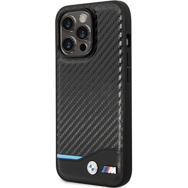 BMW LÆDER CARBON COVER TIL IPHONE 13 PRO MAX - SORT