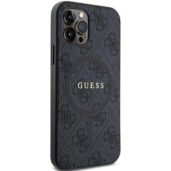 Guess 4G Collection Leather Metal Logo MagSafe-deksel til iPhone 12 Pro / iPhone 12 - Svart