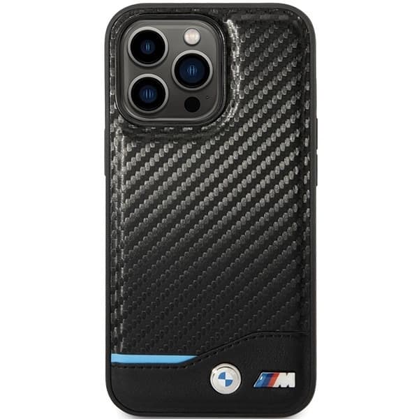 BMW LÆDER CARBON COVER TIL IPHONE 13 PRO MAX - SORT
