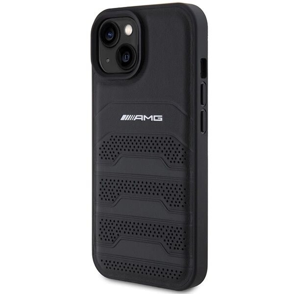 AMG Leather Debossed Lines-deksel til iPhone 15 Plus - svart