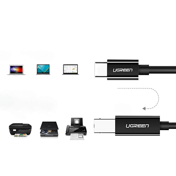 Ugreen US241 USB-C 2.0 - USB-B kabel 1 m - svart