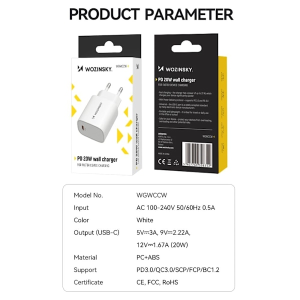 Wozinsky WGWCCW 20W USB-C vegglader - hvit