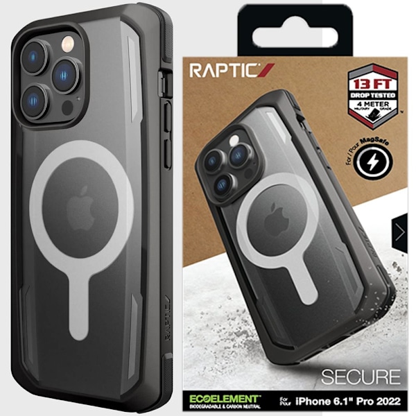 Raptic X-Doria Secure Case for iPhone 14 Pro Max med MagSafe pansret beskyttelsesdeksel, svart