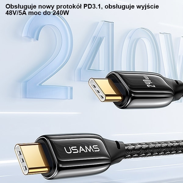 USAMS U82 flätad kabel USB-C till USB-C 1,2m 240W PD 3.1 Snabbladdning svart/svart SJ580USB01 (US-SJ580)