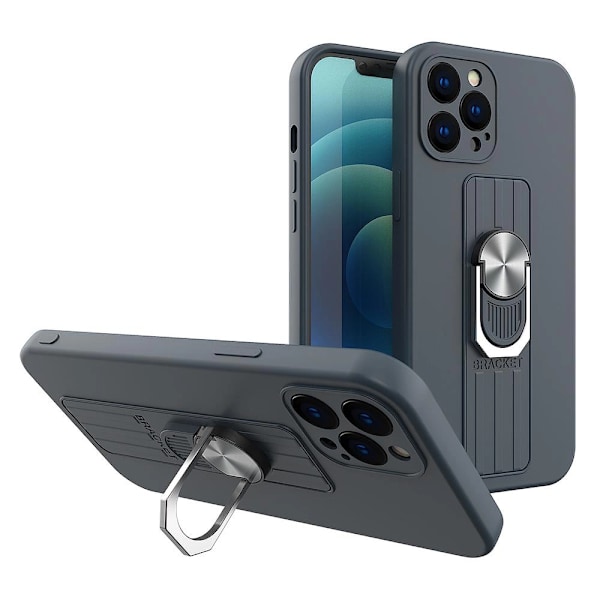 RINGETUI SILIKONE ETUI MED FINGERGREB OG STATIV TIL XIAOMI REDMI NOTE 10 / REDMI NOTE 10S MØRKEBLÅ