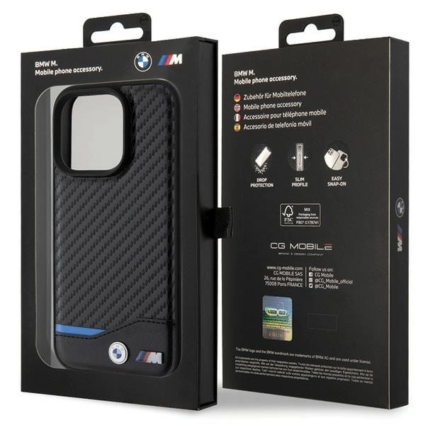 BMW LÆDER CARBON COVER TIL IPHONE 15 PRO - SORT
