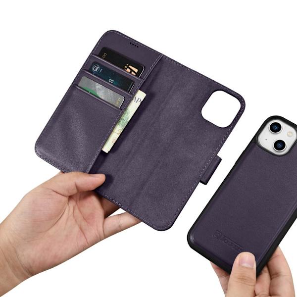 iCarer Lommebokveske 2-i-1 iPhone 14-deksel Leather Flip Cover Anti-RFID mørk lilla (WMI14220725-DP)