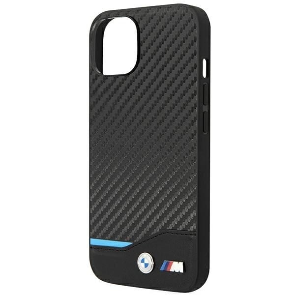BMW LÆDER CARBON ETUI TIL IPHONE 14 PLUS - SORT