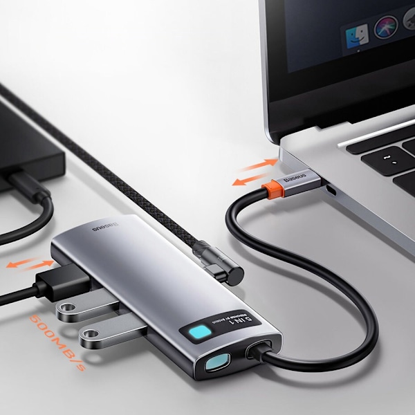 BASEUS MULTIFUNKTIONEL USB HUB 5IN1 USB TYPE C PD 100W HDMI GRÅ