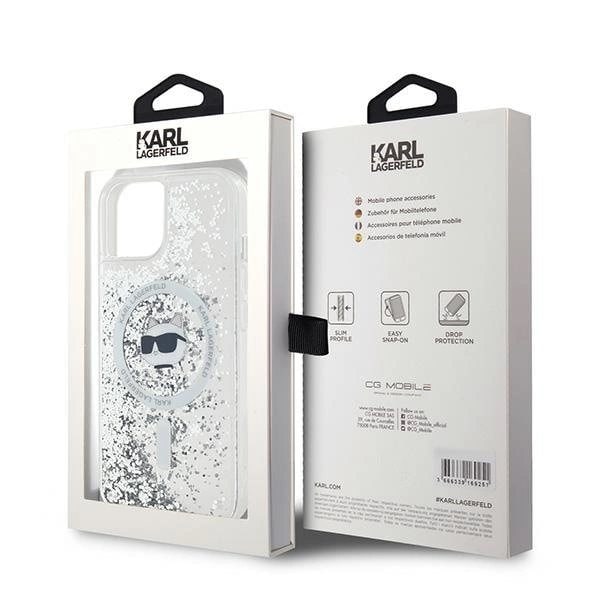 Karl Lagerfeld Liquid Glitter Choupette Head MagSafe-deksel til iPhone 15/14/13 - Gjennomsiktig