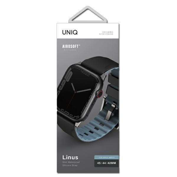 UNIQ Linus Apple Watch Series 4/5/6/7/8/SE/SE2/Ultra armbånd 42/44/45mm. Airosoft silikon svart/midnattssvart