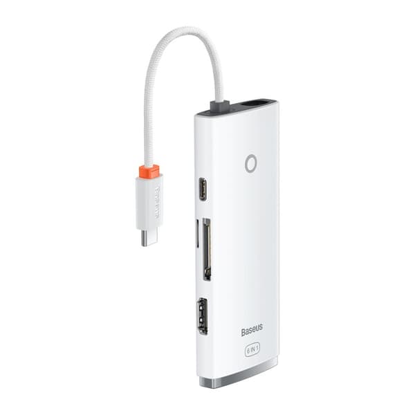 Baseus Lite-serien multifunksjonell USB Type C HUB - 2 x USB 3.0 / USB Type C PD / HDMI 1.4 / SD/TF Hvit (WKQX050102)