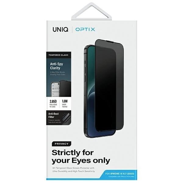 UNIQ Optix Privacy Tempered Glass Privacy for iPhone 15 Plus / 14 Pro Max med applikator