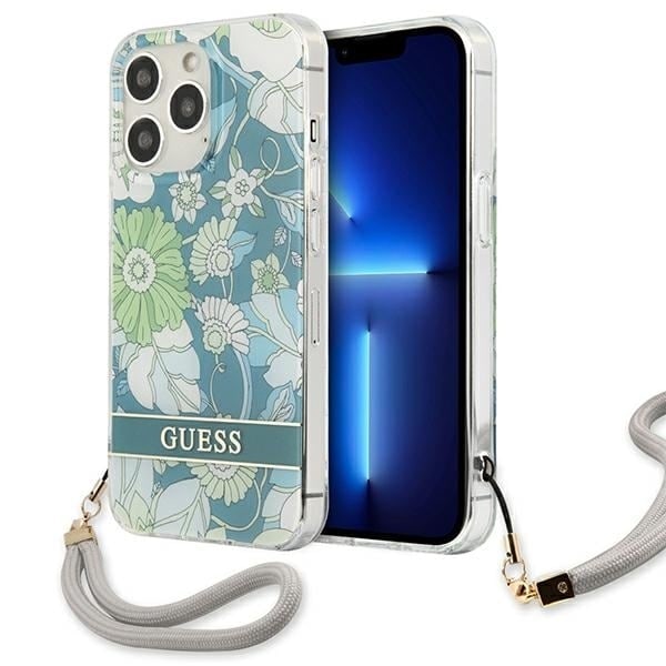 Guess GUHCP13LHFLSN iPhone 13 Pro / 13 6,1" grönt/grönt hårt fodral Flower Strap