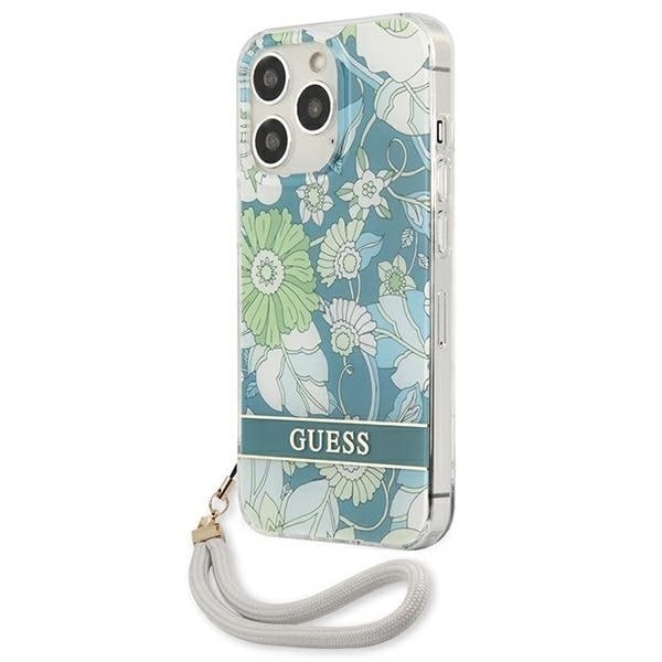 Guess GUHCP13LHFLSN iPhone 13 Pro / 13 6,1" grönt/grönt hårt fodral Flower Strap