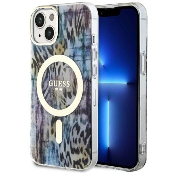 Guess GUHMP14SHLEOPWB-deksel til iPhone 14 - blå Leopard MagSafe