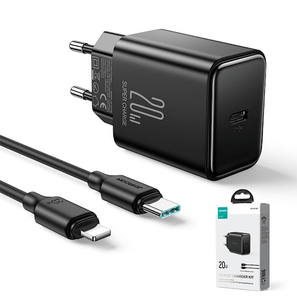 USB C 20W PD Joyroom JR-TCF06 lader med USB C - Lightning-kabel - svart