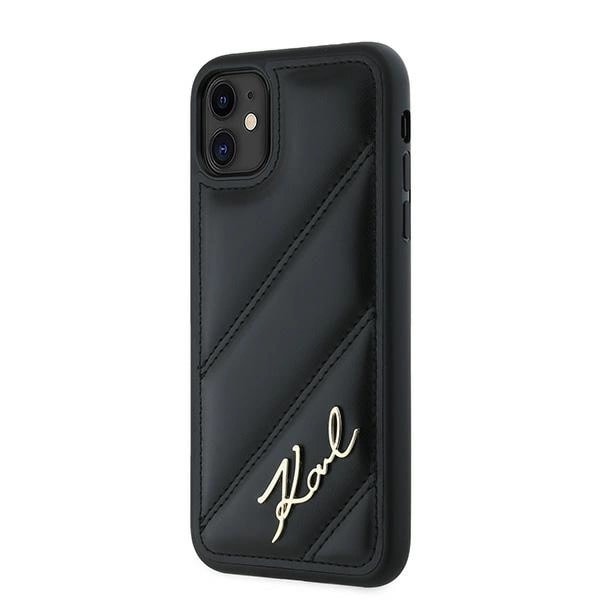 KARL LAGERFELD DIAGONAL QUILTED SCRIPT COVER TIL IPHONE 11 / XR - SORT
