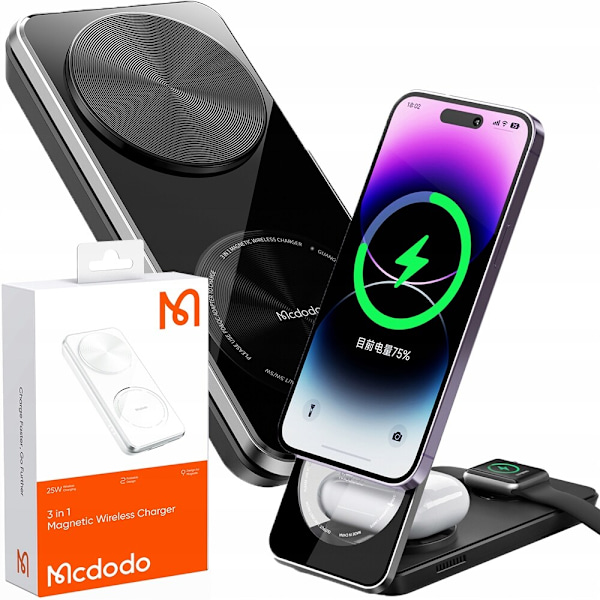 3in1 QI-dockningsstation för iPhone, Airpods, Watch, svart, McDodo