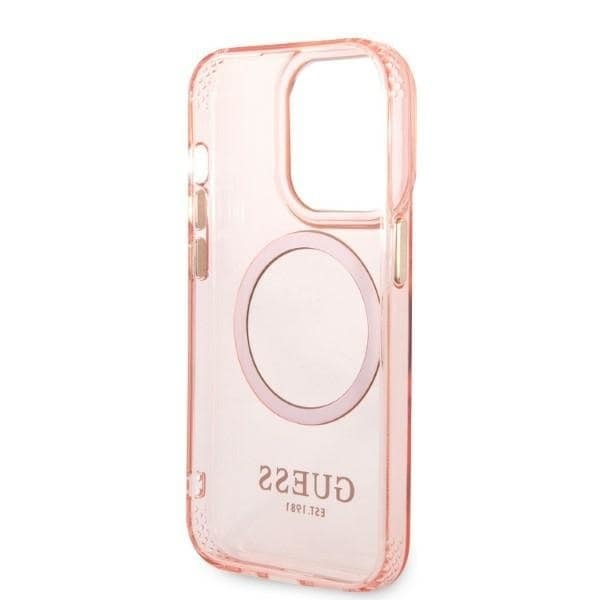 Guess GUHMP14LHTCMP iPhone 14 Pro 6.1 rosa/rosa hardt deksel Gold Outline gjennomsiktig MagSafe