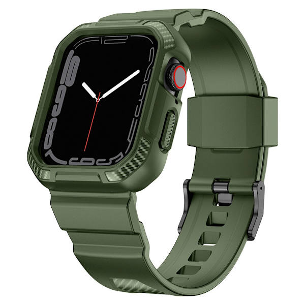 Kingxbar CYF106 2-i-1 pansret veske for Apple Watch SE 8, 7, 6, 5, 4, 3, 2, 1 (41, 40, 38 mm) med stropp grønn