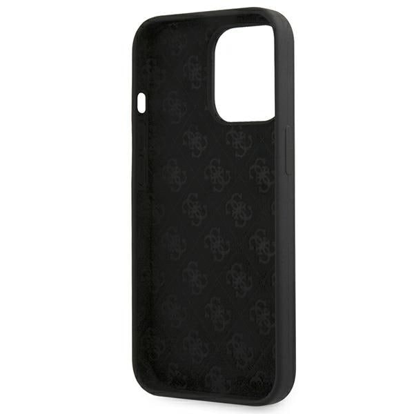 Guess GUHMP13LLSLMGBK iPhone 13 Pro / 13 6,1" svart/svart hårt fodral Silikonskript Guldlogotyp MagSafe