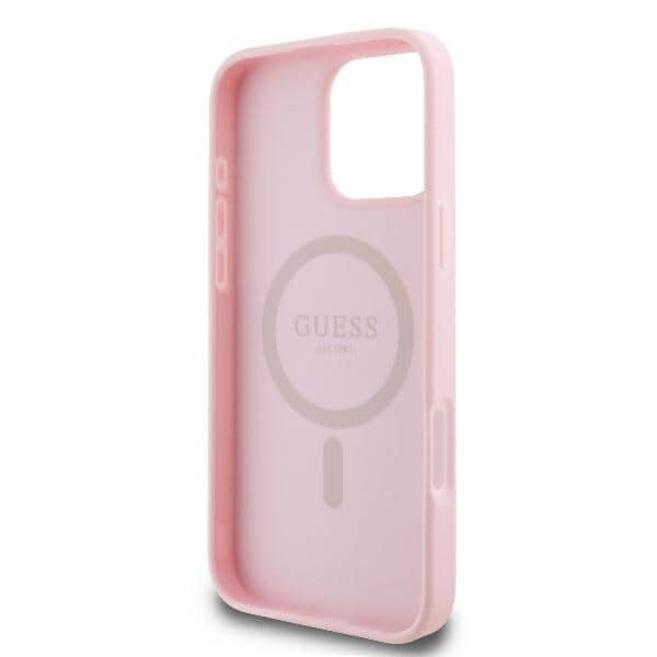 Guess GUHMP16LPGPYSP iPhone 16 Pro 6,3" rosa/rosa hårdfodral Peony Script Logo MagSafe