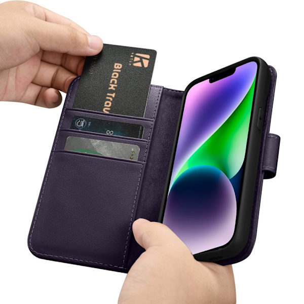 iCarer Lommebokveske 2-i-1 iPhone 14-deksel Leather Flip Cover Anti-RFID mørk lilla (WMI14220725-DP)