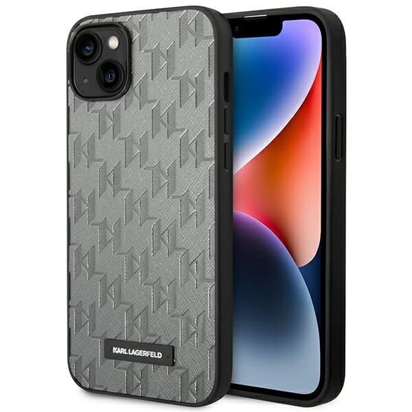 Karl Lagerfeld KLHCP14MSAKLHPG iPhone 14 Plus 6.7 hardt etui grå/grå Saffiano Mono Metal-logo