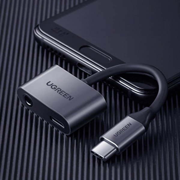 UGREEN CM193 50596 LYDADAPTER TO-PORTS USB-C (HAN) - MINISTIK 3,5 MM / USB-C (HUN) - GRÅ