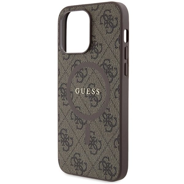 Guess 4G Collection Leather Metal Logo MagSafe-deksel til iPhone 15 Pro Max - Brun