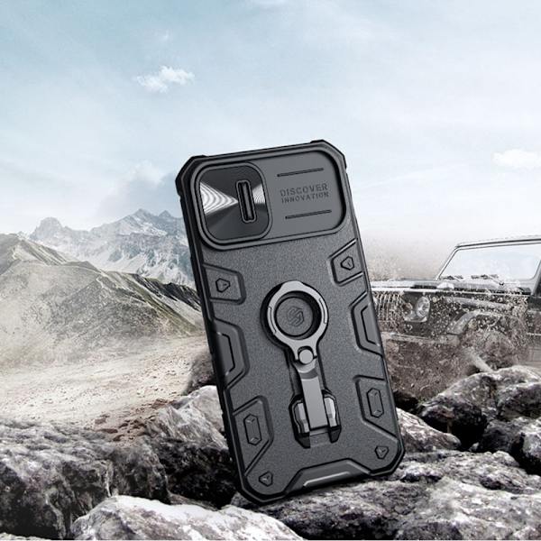 Nillkin CamShield Armor Pro Case iPhone 14 Plus pansret deksel med kameraringstativ svart