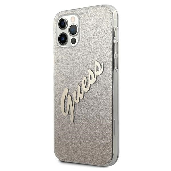 Guess GUHCP12LPCUGLSGO iPhone 12 Pro Max 6.7 gull/gull hardt deksel Glitter Gradient Script
